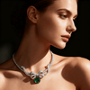 10.00ct Emerald-Cut Green Gemstone & Lab-Grown Diamond Bow Necklace