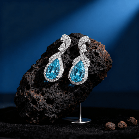 8.00ct Pear-Cut Ocean Blue Gemstone & Lab-Grown Diamond Drop Earrings