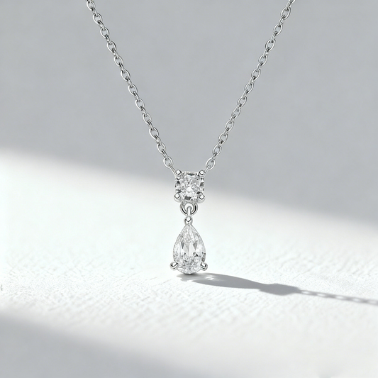 0.50 ct Pear + 0.50 ct Round Cut Lab Grown Diamond Pendant Necklace
