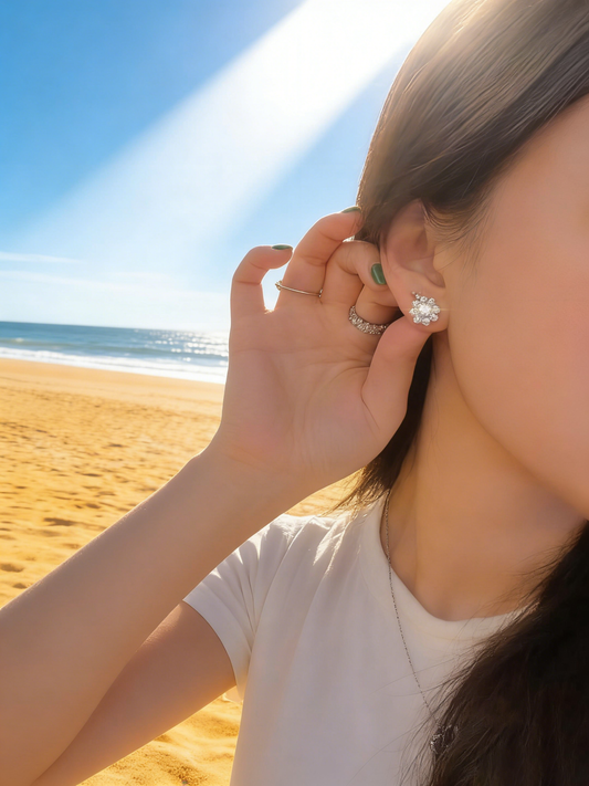 1.00 ct Sunflower Stud Earrings with 0.90 ct Halo Lab Grown Stud Earrings (Main Stone 0.50 ct per ear)