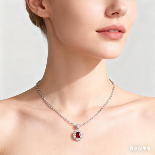 4.00ct Ruby and Diamond Eternal Flame Halo Pendant Necklace