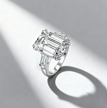 Venlis.V 10.00ct Emerald Cut Diamond Simulant Three Stone Ring with 0.70ct Trapezoid Wings