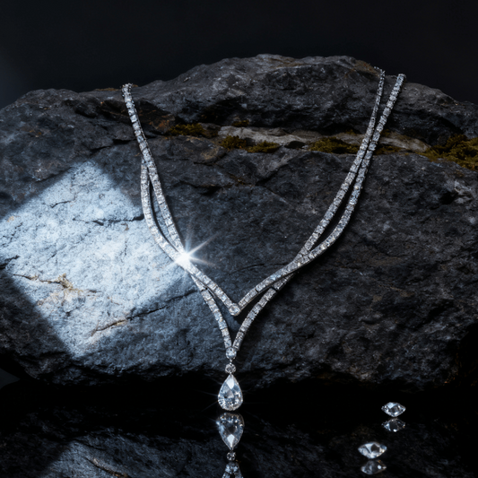 7.00ct Pear Drop V-Shaped Lab-Grown Diamond Necklace