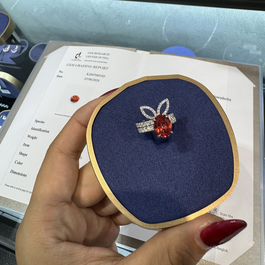 The White Rabbit Candy x Mia Liora Lab-Grown Padparadscha & Bunny Ear Stacking Ring Set in 9K Solid Gold