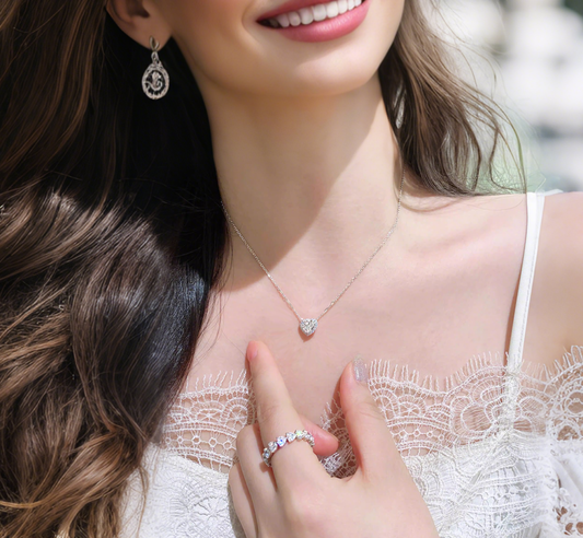 1.00 ct Heart Shape Lab-Grown Diamond Halo Pendant Necklace with 0.15 ct Side Stones