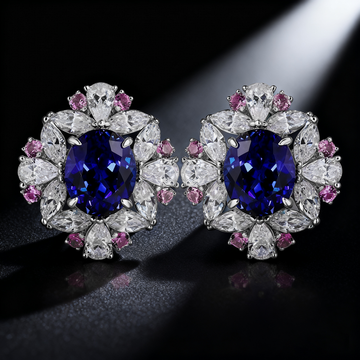 3.00ct Royal Blue Sapphire & Pink Azure Luminance Lab-Grown Diamond Halo Earrings
