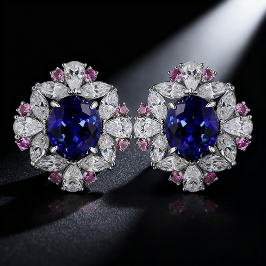 3.00ct Royal Blue Sapphire & Pink Azure Luminance Lab-Grown Diamond Halo Earrings