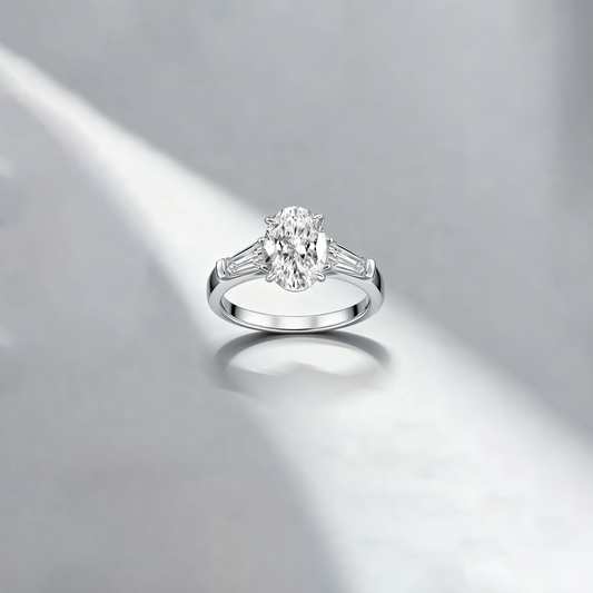 Venlis.V 3.50ct Oval Cut with 0.70 ct Trapezoid Cut each Wing Diamond  Three Stone Ring