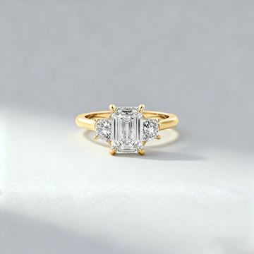 4.00ct Emerald Lab Grown Diamond Three-Stone Ring  with Trapezoid  Side Stones