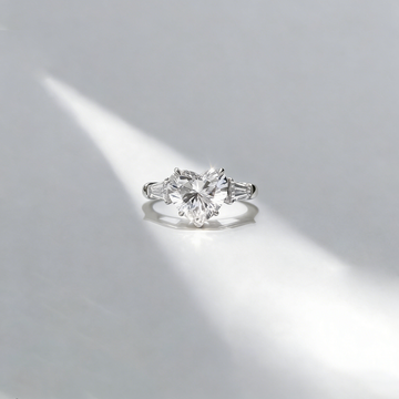 1.50 ct Heart Shape Lab Grown Diamond Three-Stone Ring with Trapezoid Side Stones