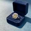 1.50 ct Cushion Cut Lab Grown Yellow Diamond Ring with 0.50 ct Triple Halo