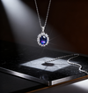 5.50ct Royal Blue Sapphire and Lab Grown Diamond Halo Pendant Necklace