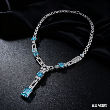 Azure Luminance Ocean Blue Paraiba and Lab Grown Diamond Art Deco Necklace