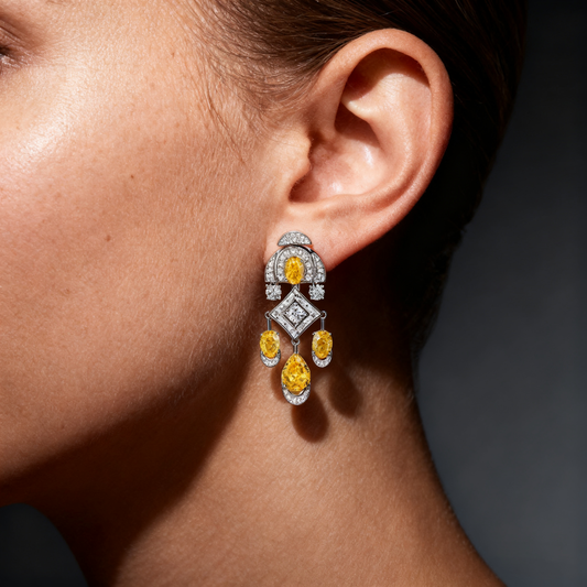 Art Deco-Inspired Yellow & White Lab-Grown Diamond Drop Earrings