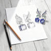 8.00ct Cushion-Cut Ocean Blue Gemstone & Lab-Grown Diamond Wing Earrings