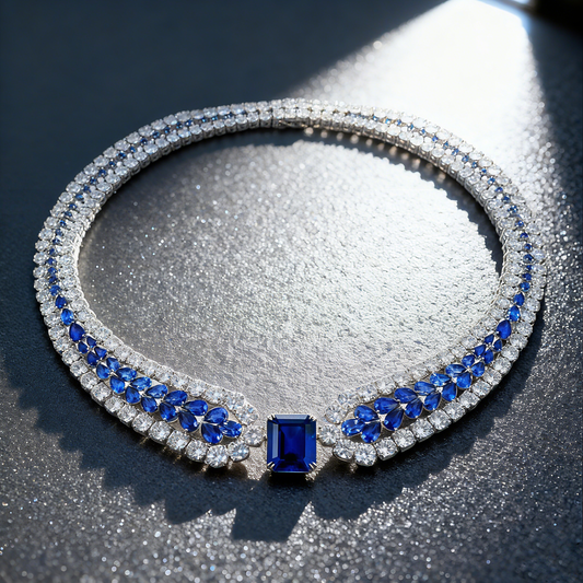 6.50ct Royal Blue Sapphire & Lab-Grown Diamond Azure Luminance Choker Necklace
