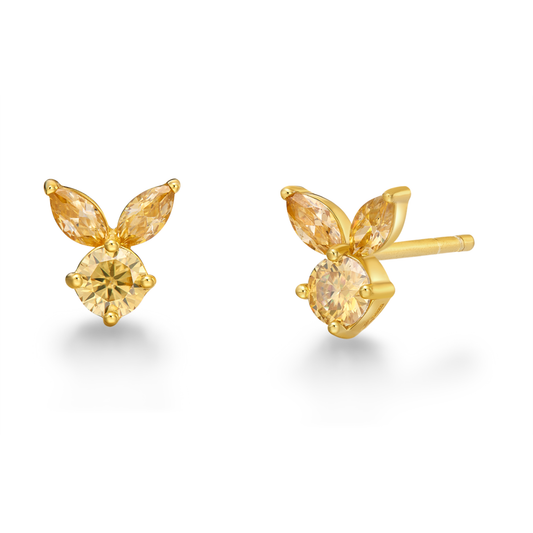 The White Rabbit Candy x Mia Liora Yellow Moissanite Children's Stud Earrings in 925 Sterling Silver with Yellow Gold Plating