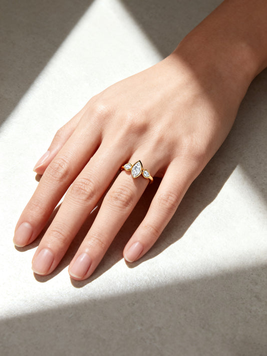 2.00ct Marquise Lab Grown Diamond Three-Stone Bezel Ring  with Pear Side Stones