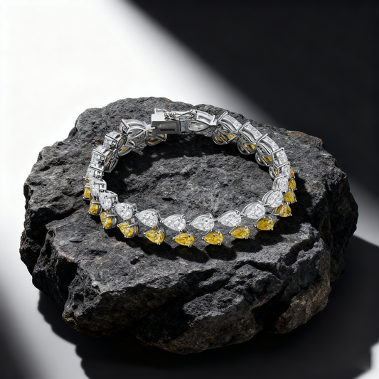 30.00ct Double Row Pear-Cut Yellow & White Lab-Grown Diamond Tennis Bracelet