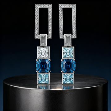3.00ct Ocean Blue Paraiba and Lab Grown Diamond Art Deco Azure Luminance Drop Earrings