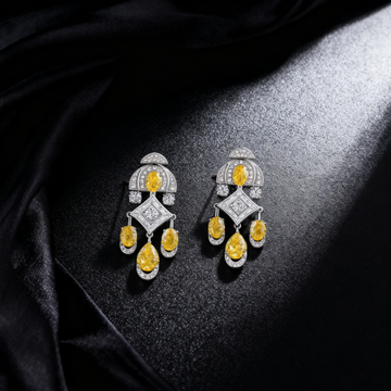 Art Deco-Inspired Yellow & White Lab-Grown Diamond Drop Earrings