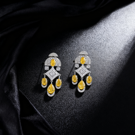 Art Deco-Inspired Yellow & White Lab-Grown Diamond Drop Earrings