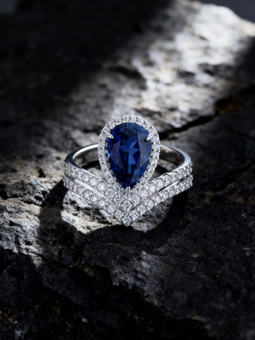 3.50ct Royal Blue Sapphire & Lab-Grown Diamond Azure Luminance Teardrop Ring