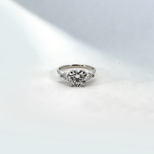 2.00ct Round Lab Grown Diamond Three-Stone Ring with 0.40 ct Pear Side Stones