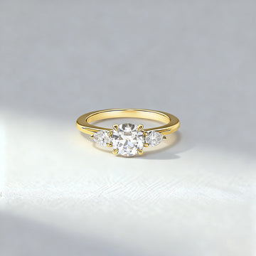 1.00 ct Round Cut with Pear Cut Wing Three-Stone Lab-Grown Diamond Ring