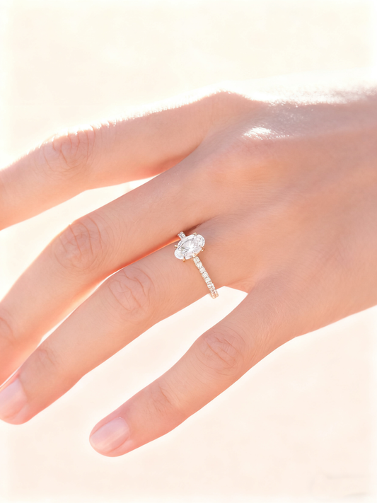 1.50ct Oval Cut  Lab Grown Diamond Sollatire Ring with Pave Band