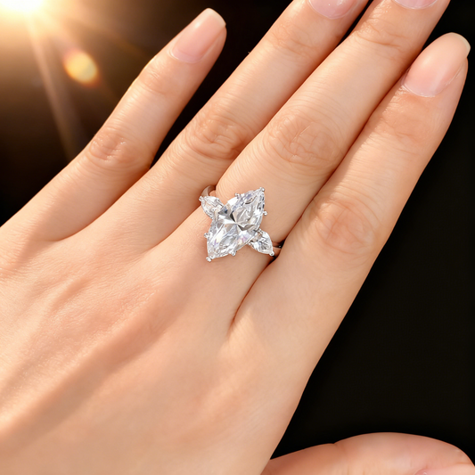 Venlis.V 5.00ct Marquise Cut Diamond Three Stone Ring with 0.50 ct Pear Cut Wings