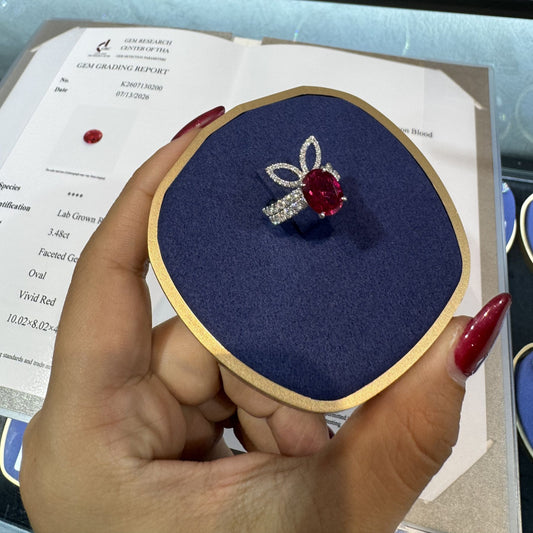 The White Rabbit Candy x Mia Liora Lab-Grown Ruby & Bunny Ear Stacking Ring Set in 9K Solid Gold