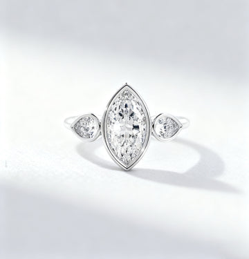 2.00ct Marquise Lab Grown Diamond Three-Stone Bezel Ring  with Pear Side Stones