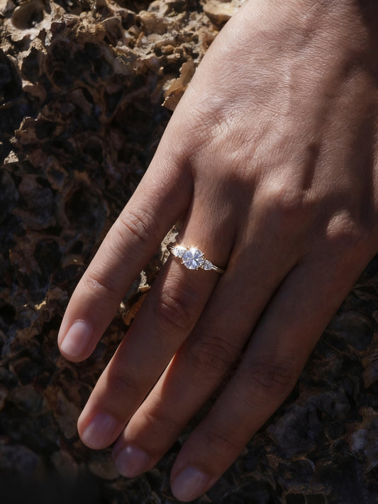 1.00 ct Round Cut with Pear Cut Wing Three-Stone Lab-Grown Diamond Ring