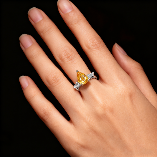 Venlis.V 3.00 ct Pear Cut Yellow Diamond Three-Stone Ring