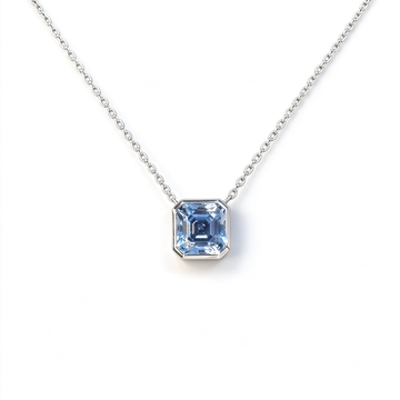 Atelier Gemstone 4.51 Carat Square Cut Lab Grown Aquamarine Pendant Necklace in 925 Sterling Silver