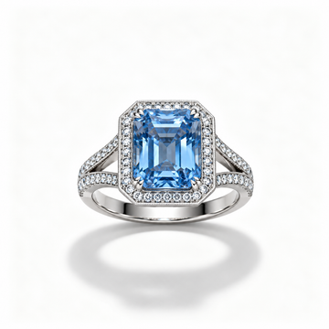 Atelier Gemstone 7.5 Carat Emerald Cut Santa Maria Aquamarine Ring in 925 Sterling Silver