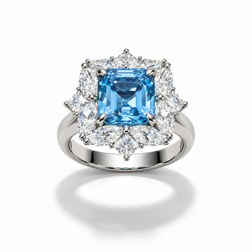 Atelier Gemstone 4.39 Carat Square Cut Santa Maria Aquamarine Ring in 925 Sterling Silver