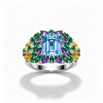 Atelier Gemstone 3.88 Carat Emerald Cut Santa Maria Aquamarine Ring in 925 Sterling Silver