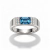 Atelier Gemstone 1.63 Carat Emerald Cut Santa Maria Aquamarine Men's Ring in 925 Sterling Silver