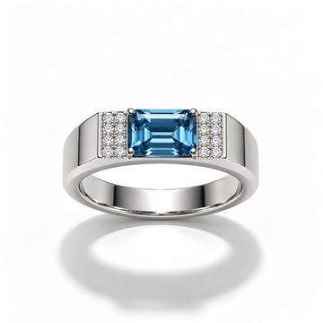 Atelier Gemstone 1.63 Carat Emerald Cut Santa Maria Aquamarine Men's Ring in 925 Sterling Silver