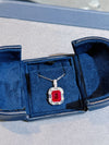Atelier Gemstone 3.50 Carat Emerald Cut Lab Grown Ruby Halo Pendant Luxury Necklace 925 Sterling Silver 18K Gold Plated