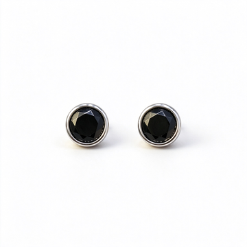 Atelier Gemstone 3 Carat Round Cut Lab Grown Black Spinel Earrings in 925 Sterling Silver