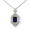 Atelier Gemstone 13 Carat Emerald Cut Lab Grown Blue Sapphire Halo Pendant Necklace in 925 Sterling Silver