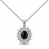 Atelier Gemstone 4.65 Carat Oval Cut Lab Grown Blue Sapphire Halo Pendant Necklace in 925 Sterling Silver