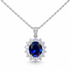 Atelier Gemstone 4.65 Carat Oval Cut Lab Grown Blue Sapphire Halo Pendant Necklace in 925 Sterling Silver