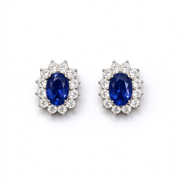 Atelier Gemstone 2 Carat Oval Cut Lab Grown Diana Blue Sapphire Earrings in 925 Sterling Silver