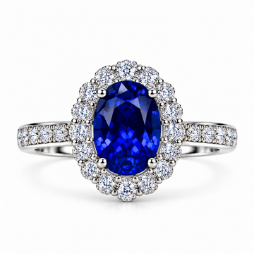 Atelier Gemstone 2.652 Carat Oval Cut Lab-Grown Blue Sapphire Ring with 0.49 Carat Side Diamonds in Platinum