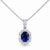 Atelier Gemstone 2.5 Carat Oval Cut Lab Grown Blue Sapphire Halo Pendant Necklace in 925 Sterling Silver