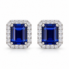 Atelier Gemstone 8.74 Carat Emerald Cut Lab Grown Blue Sapphire Earrings in 925 Sterling Silver